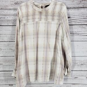 Lane Bryant Light Brown Metallic Stripe Keyhole Top Detail Blouse Size 14